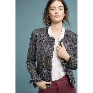 Greylin Tati Jacket Boucle Tweed Fringe Blazer M Preppy Classic Chic Office